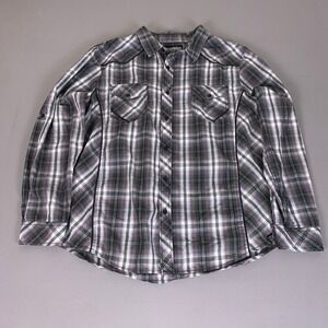 Machine Western Button Down Shirt Men's Size XXL Plaid Black Grey Green